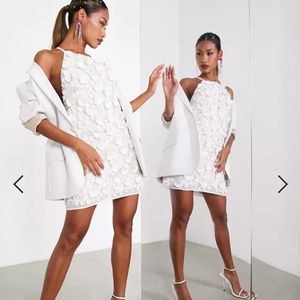 ASOS EDITION backless mini dress in 3D embellished floral in white, size 10